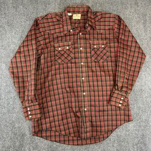 Vintage Dee Cee Brand Western Pearl Snap Shirt Red Plaid USA Mens 16.5-34